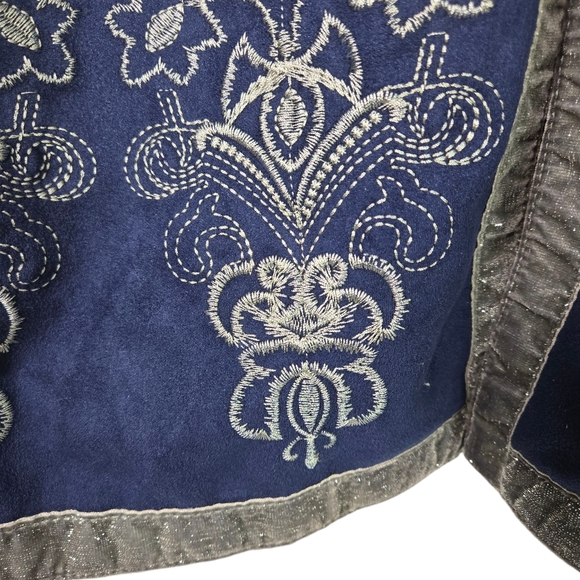 Indigo Thread Duster Coat Blue Embroidered Long Microsuede Longline Boho Plus 3X - Picture 10 of 14